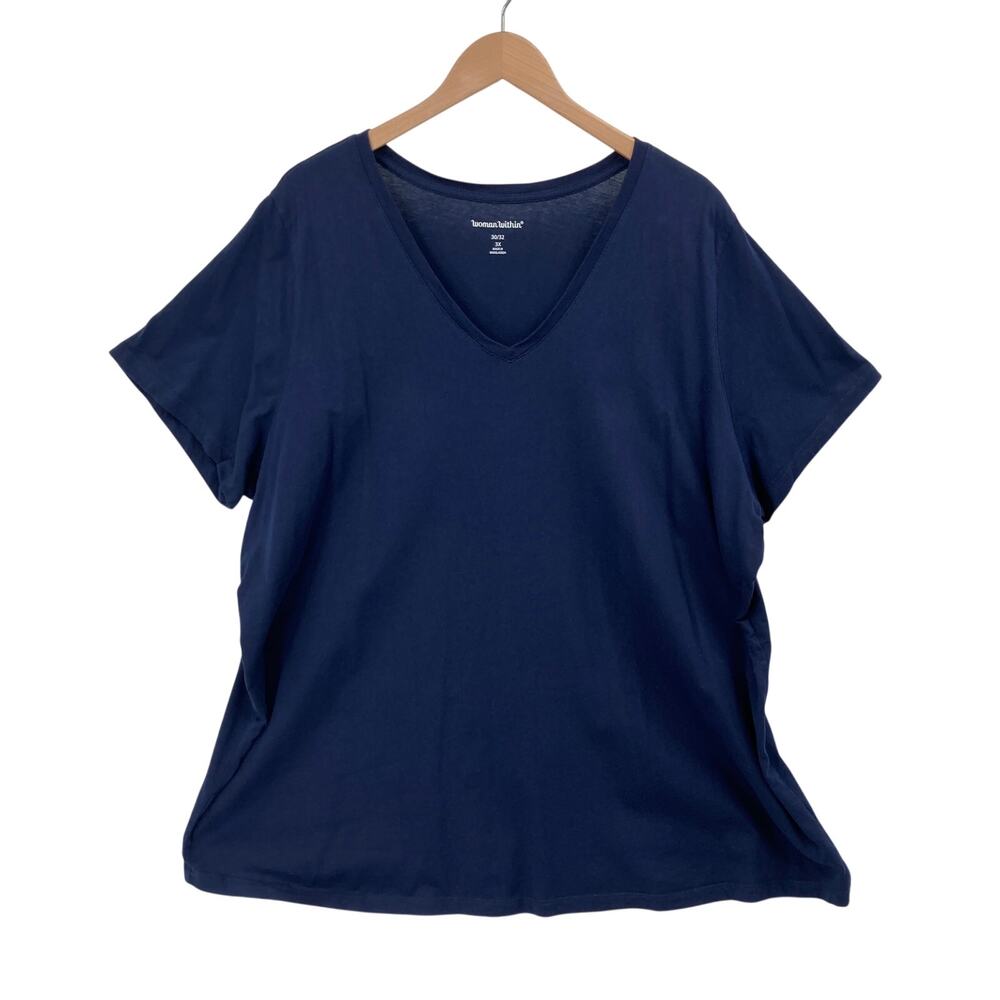 Woman Within Womens 30/32 3X Navy Blue Cotton V Neck Short Sleeve T Shirt